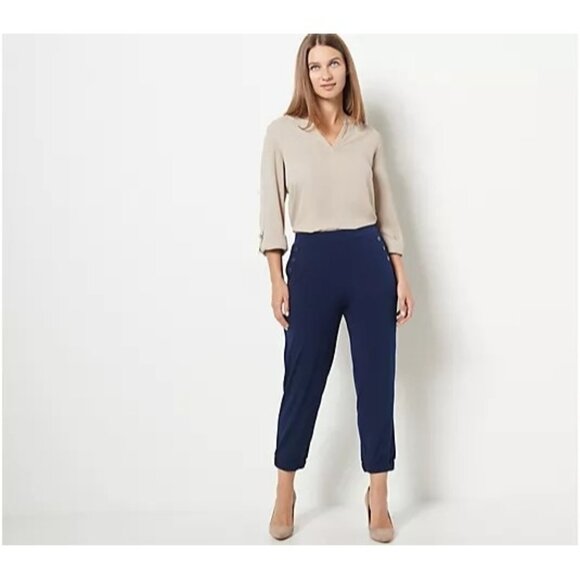 Susan Graver Liquid Knit Crop PullOn Jogger w/Buttons 5X Navy Blue A479203 NEW - Picture 3 of 7